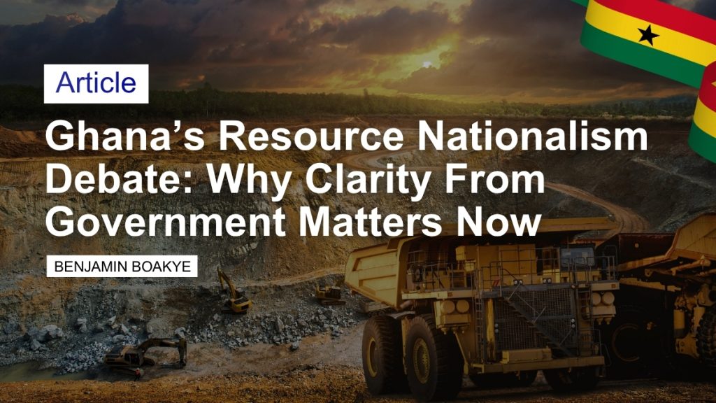 Feature image artwork containing article title with a mining truck in a mining site as background